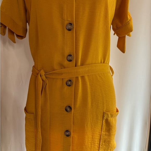 Yellow Cuffed Sleeve Mini Shirt Dress - Picture 2 of 13